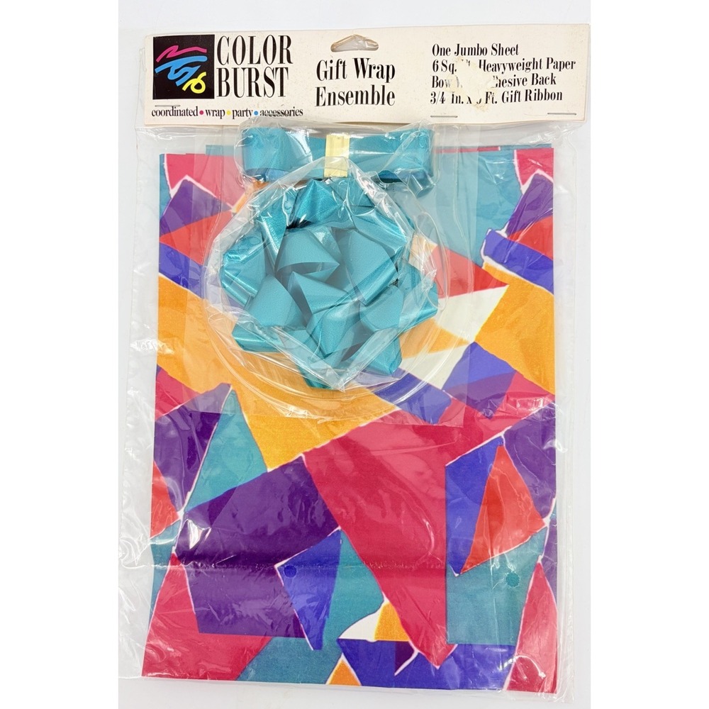 Vintage Color Burst Target Gift Wrap Ensemble Ribbon Bow Wrapping Paper 90s